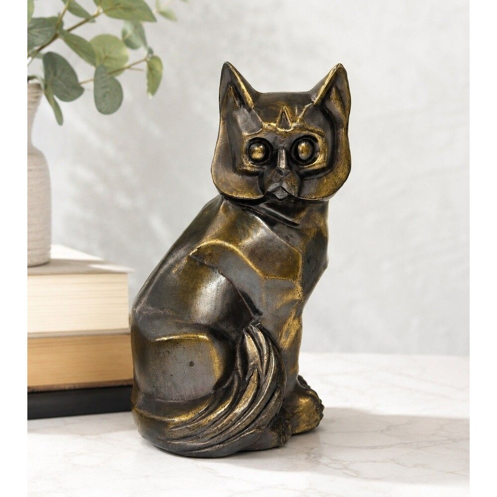 Antique 1929 CMW Art Deco Cubist Cat Metal Bookend Sculpture 7” Bronze Tone